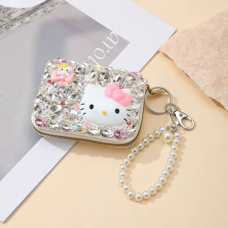 KT القط المحفظة الكرتون لطيف الشكل بو الماس متعددة الوظائف متعددة فتحة بطاقة حقيبة عملة اللؤلؤ معلقة فتاة هدية عيد ميلاد ركاب