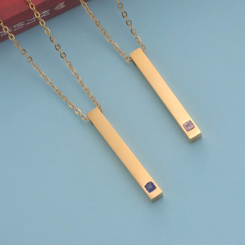 10Pcs/Lot Stainless Steel Engraving Personalized Square Bar Custom Name Necklace  Birthstone Pendant Necklaces Gift