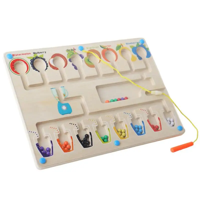 

Магнитный лабиринт с сортировкой цветов, цветной лабиринт, игрушки Монтессори, тонкие детские головоломки с фруктами, подходящая игра для дошкольного обучения