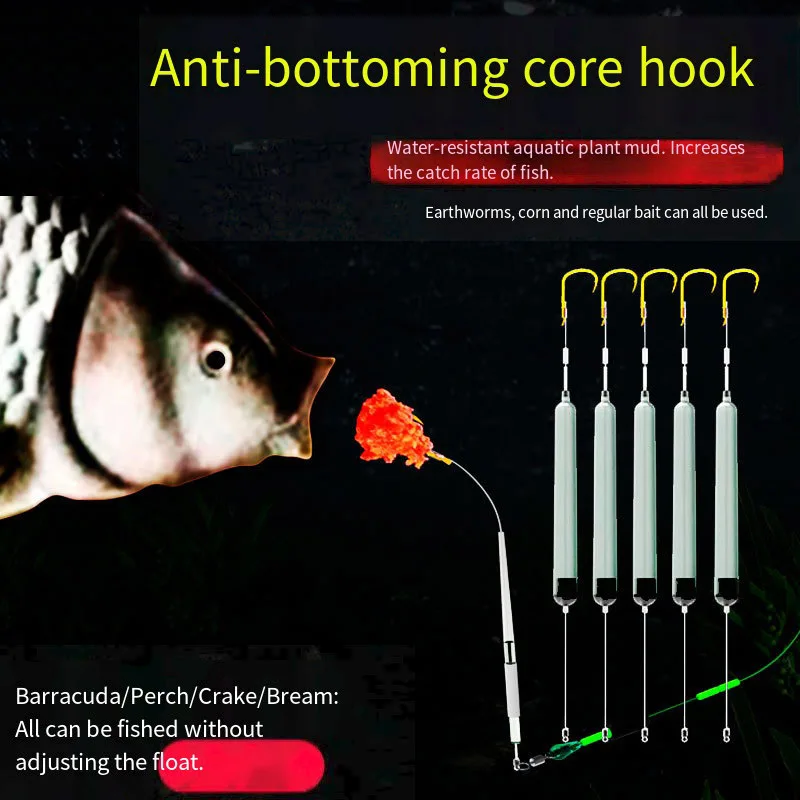 5 rigs pêche carpe anti-fond avec manchons dorés - Hameçons taille 1#-10# - Montages prêts