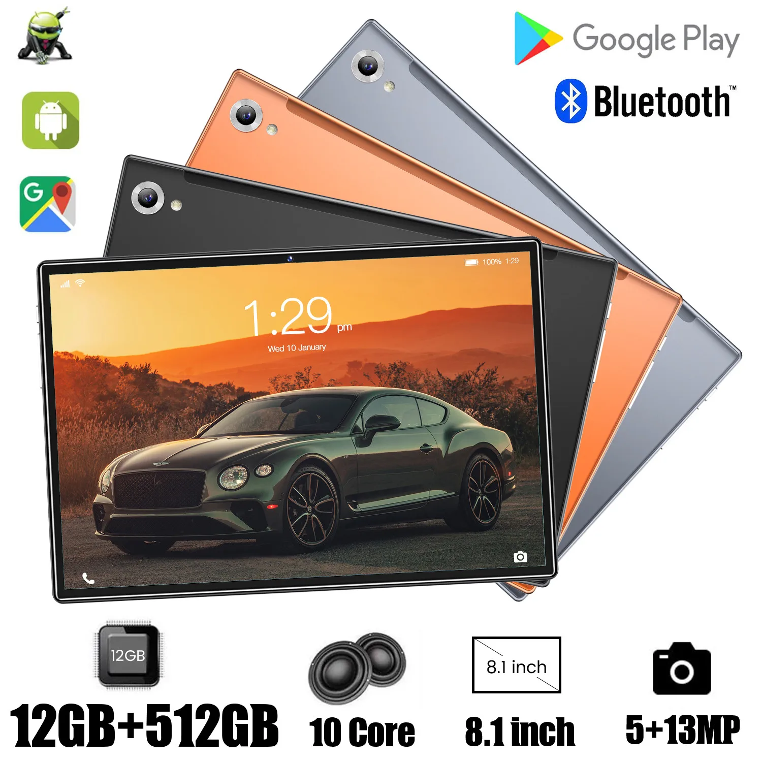 Планшет SC9863A 10 ядер 12 Гб 512 ГБ Android WPS офисный Bluetooth Snapdragon Google Play 5 Мп + 13 МП Wi-Fi камера 8