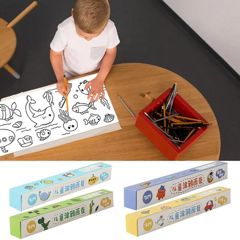 Children Coloring Paper Graffiti Scroll Drawing Roll DIY Sticky Color Filling Paper Early Educational Gift Toys Christmas Set