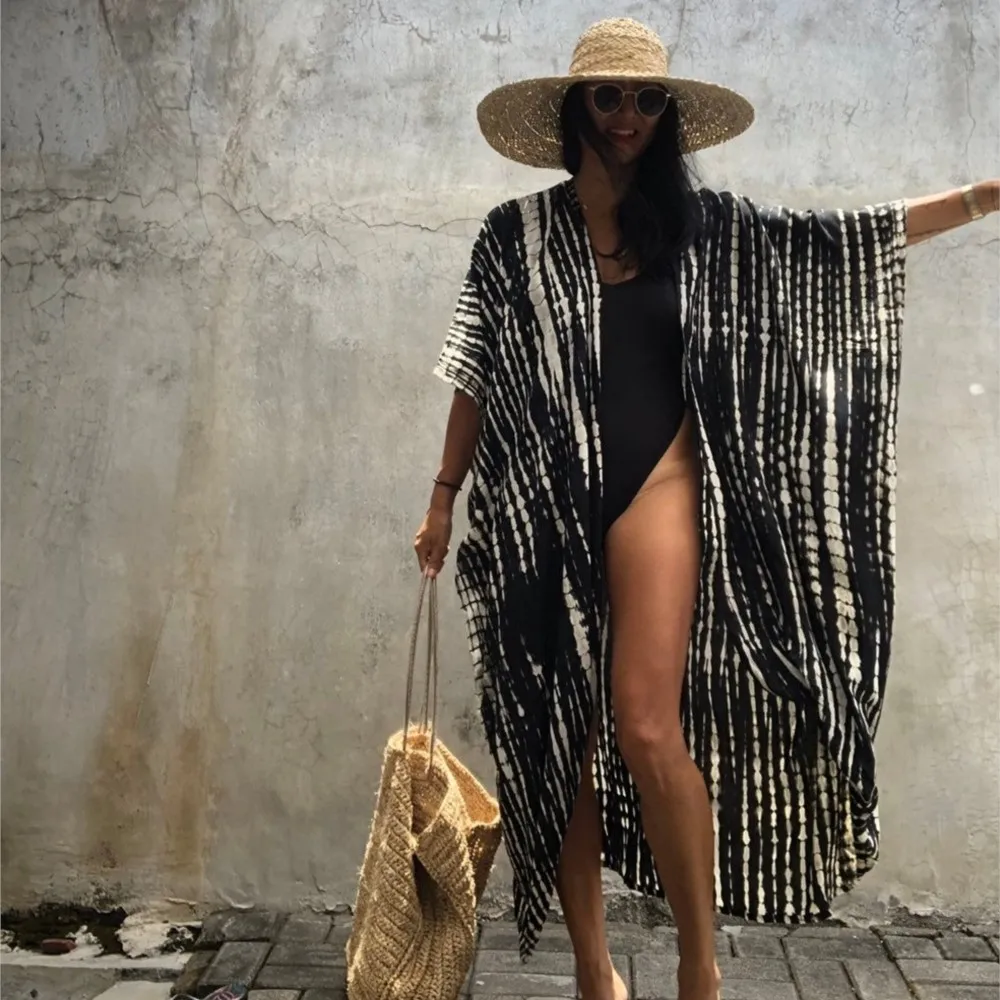 

SUSOLA Summer Women Vintage Kimono Swimwear Halo Dyeing Beach Cover Up With Sashes Oversized Long Cardigan Holiday Sexy Covers