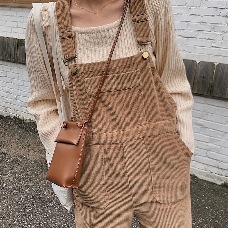 Corduroy Solid Color Wide-leg Straight High-waist Overalls Women's Autumn and Winter Street Style Loose Casual Overalls Trousers