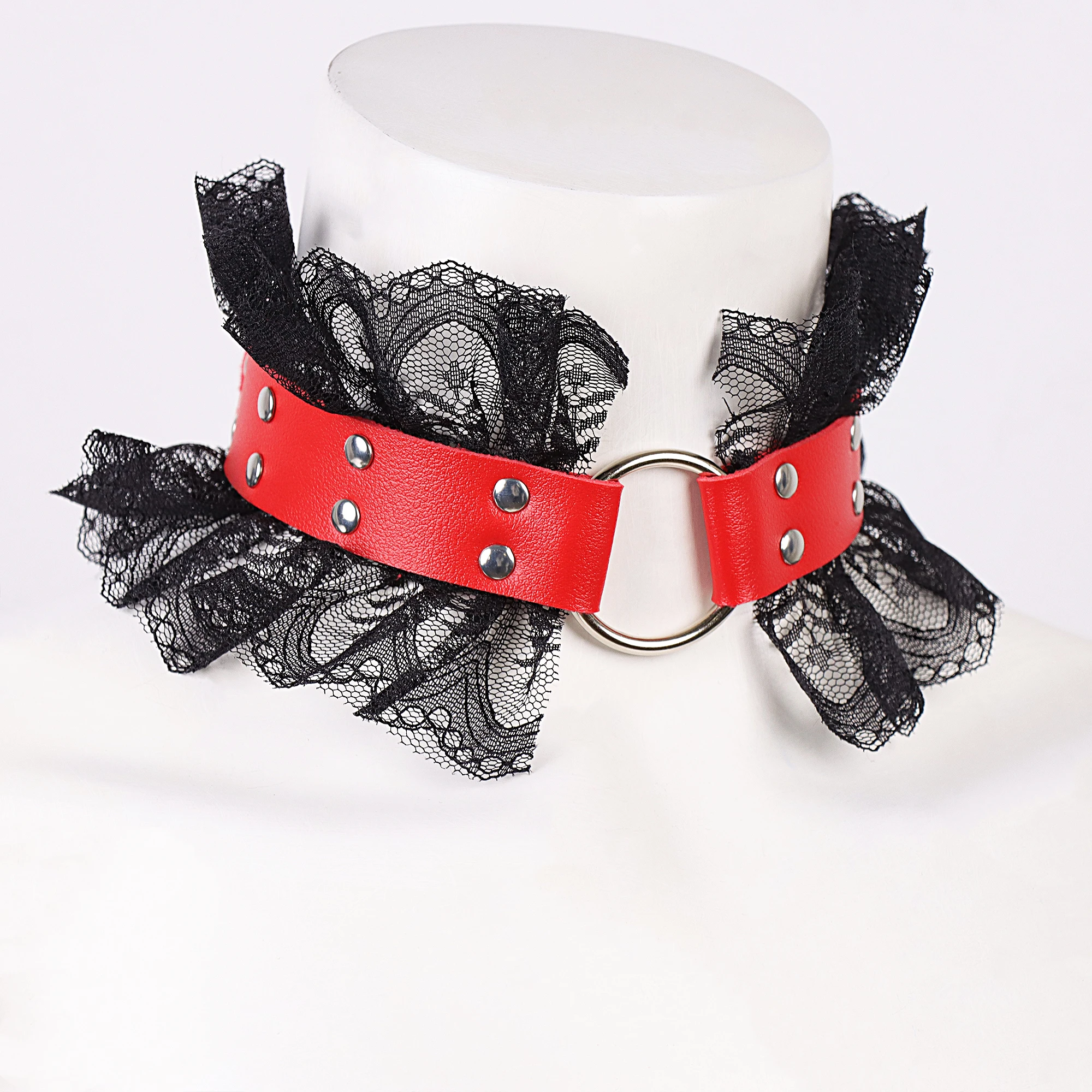 1PC Goth Kunstleder Halskette mit Spitze für Frauen Mädchen Valentinstag Party Cosplay – Detail 8
