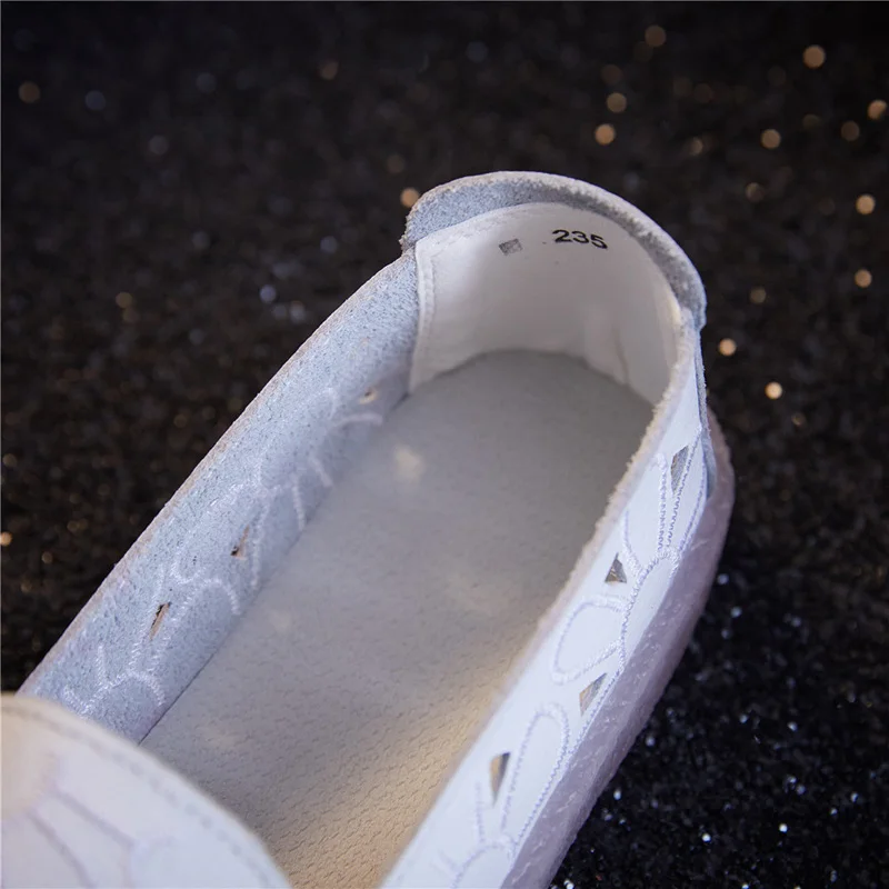 Summer Women Genuine Leather Flat Shoes Cutout Embroider Loafers Ladies Ballet Flats Slip on Oxford Fashion Boat Shoes Big Size women oxford shoes