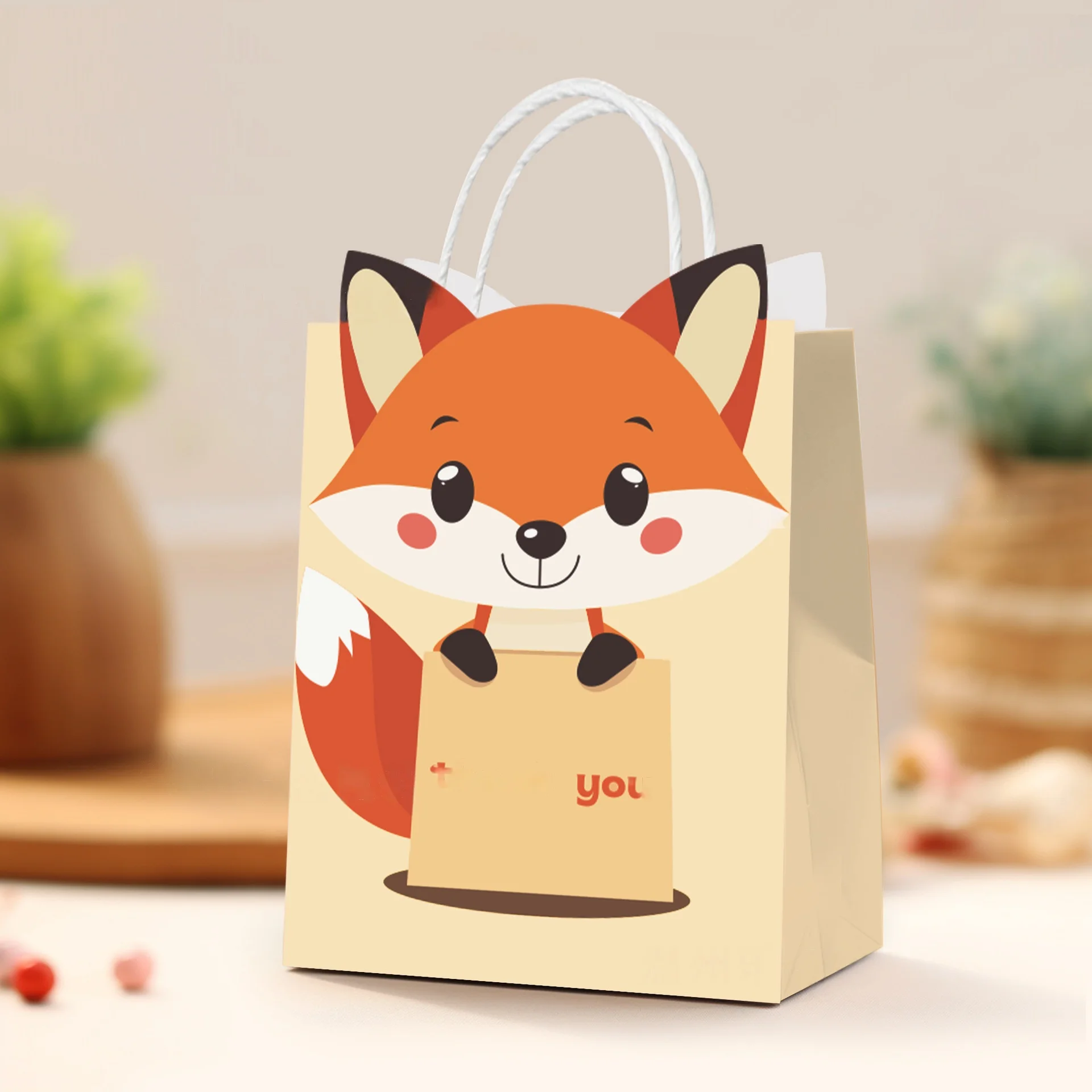 5/10/15/20/30/50pcs Cute Cartoon Animal Paper Bags with Handle Candy Snack Bag Kids Birthday Party Decoration Supplies Gifts 6
