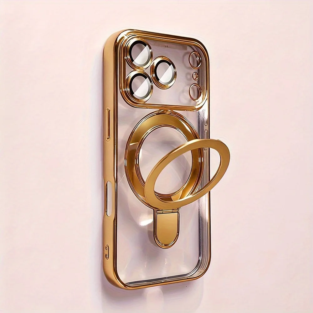 Transparent Wireless Charging Magnetic Case with Lens Protection and Bracket Back Cover