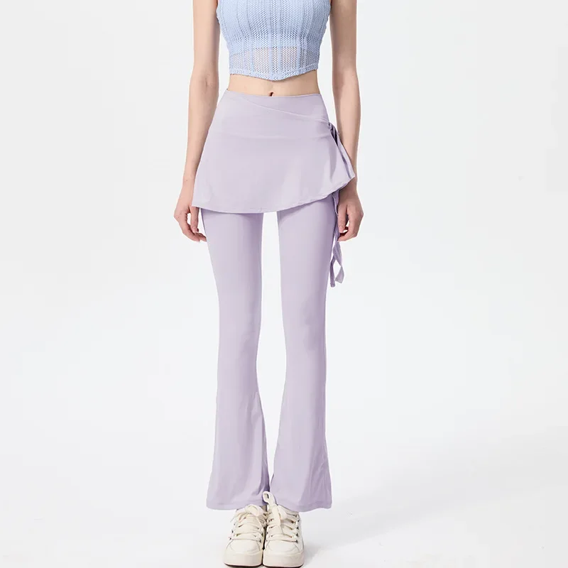 High Waist Yoga Pants with Skirt Covering Dance Pilates Fitness Trousers Spring Fashionable Crotch Curtain Two-Piece Set