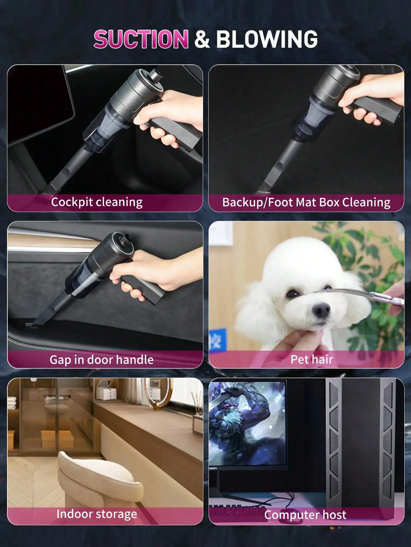 Portable Wireless Vacuum Cleaner Suction Head Car Home Handheld Cleaning Dust Blowing Vacuum Cleaner