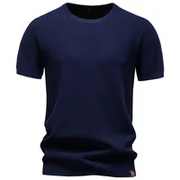Nouveau T-shirt d'été pour homme à col rond, coupe européenne, couleur unie fluide, manches courtes, haut décontracté - PSD8000 3