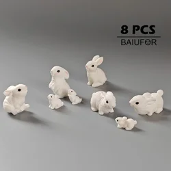 Charming Miniature Rabbit Family Figurine Set for Home and Garden Decor (8 pcs)