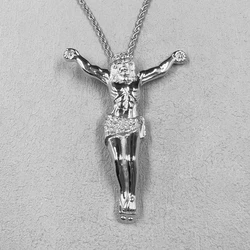 Gold Rhinestone Jesus Cross Pendant Necklace - Hip Hop Fashion Jewelry (Silver 50cm chain)