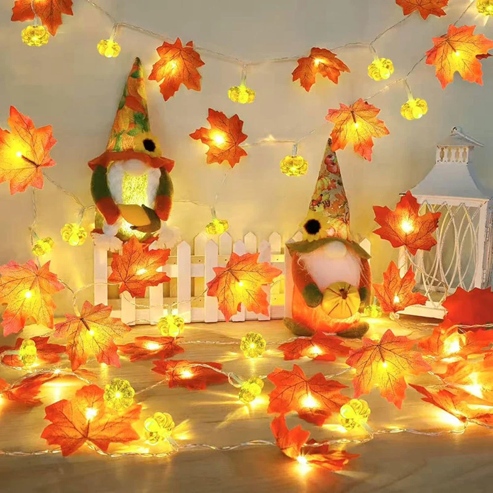 

10/20LED Artificial Autumn Maple Leaves Garland Led Fairy Lights for Christmas Decoration Thanksgiving Party DIY Decor Halloween