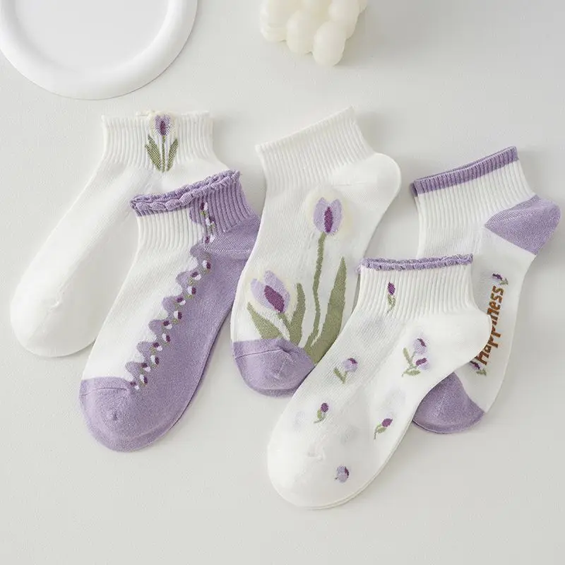 5 Paar 1 Los Frauen Socken Pack Student Mädchen Lolita Skate Calcetines Mujer Set Dünne Nette Kawaii Sommer kurze Niedrige Röhre Söckchen – Detail 10