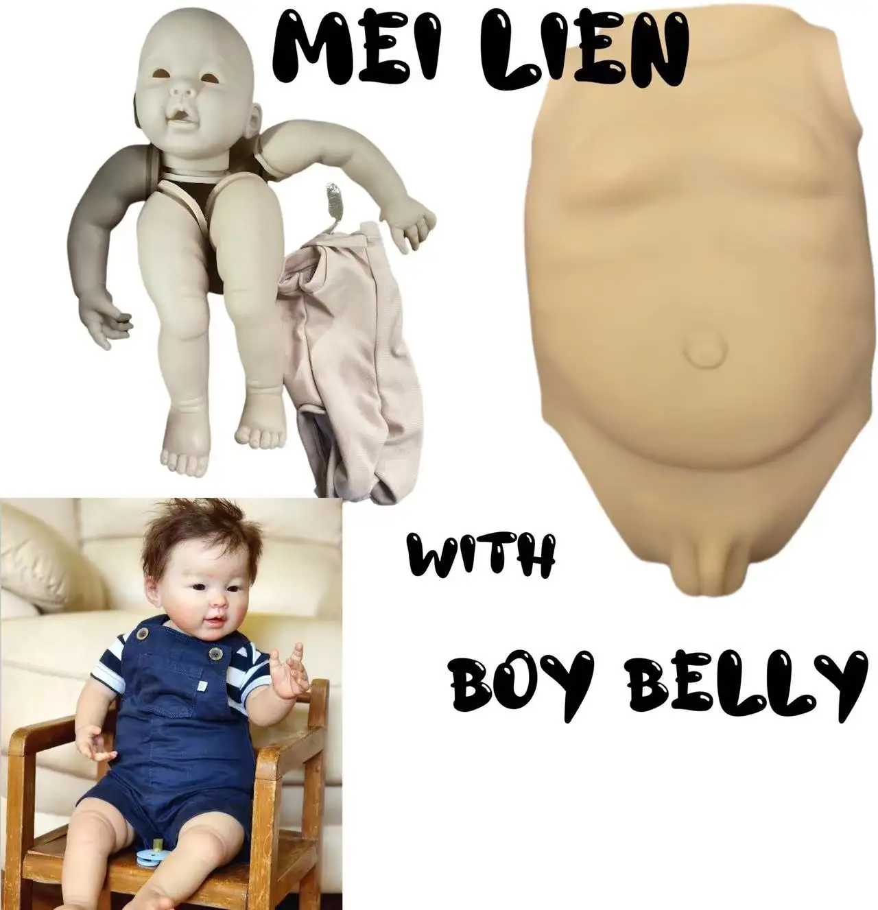 In Stock FBBD 23''Bebe Reborn Doll Kit Mei Lien   Unpainted Kit Cute Asian Face New Born Size