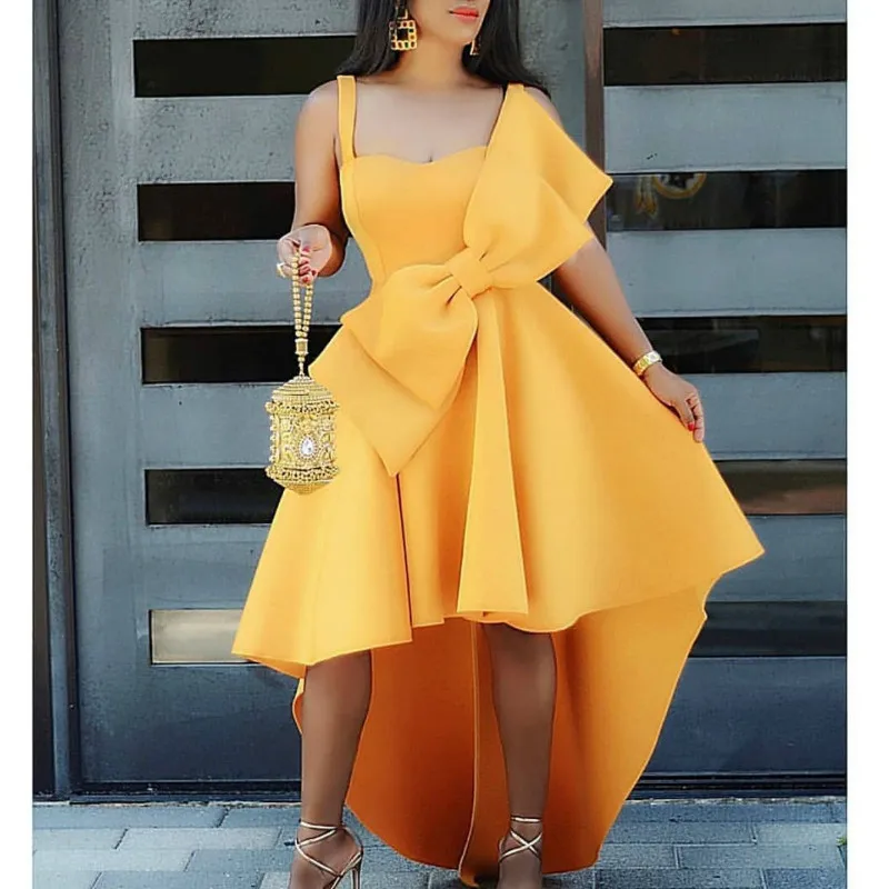 Africa Clothing Women's Irregular Yellow Occassion Dresses Flare Pleated Party Bowknot Celebrate Ladies Skirt Dated Night Dinner Evening Dress african outfits for ladies Africa Clothing