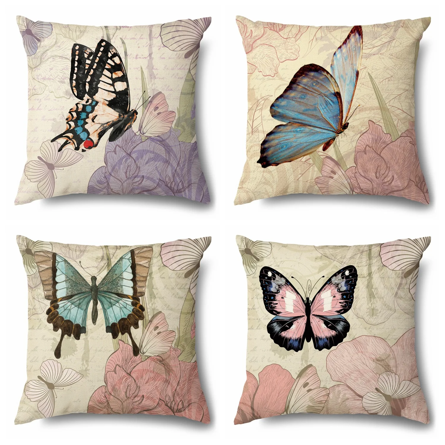 

Vintage Colorful Butterfly Pillowcases for Pillows Purple Red Flower Pillows Case for Living Room Home Decor Garden Chair 45x45