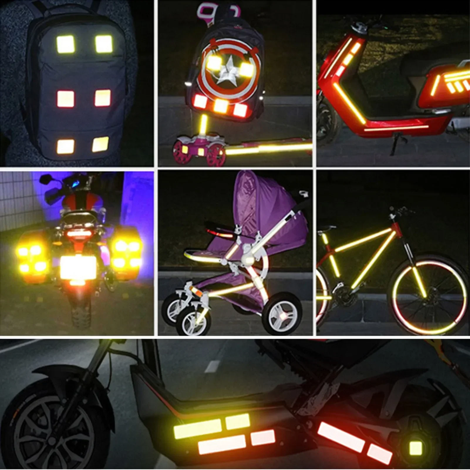 6PCS Car Door Open Reflective Stickers Night Warning Mark Tape Auto Vehicle Luminous Decals Safety Sticker DIY Install Adhesive