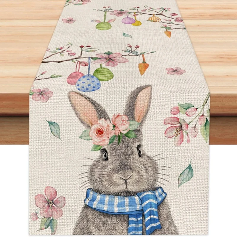 

2024 Easter Rabbit Table Runner Linen Bunny Dining Table Cloth Placemat Spring Holiday Happy Easter Decoration For Home Kitchen