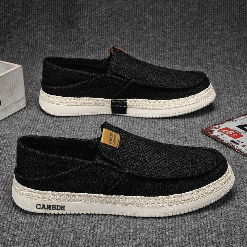 Men's Canvas Shoes Breathable Linen Summer Slip-On Casual Loafers Trendy Lazy Person's Flats Comfortable Wear for Daily Use - 2
