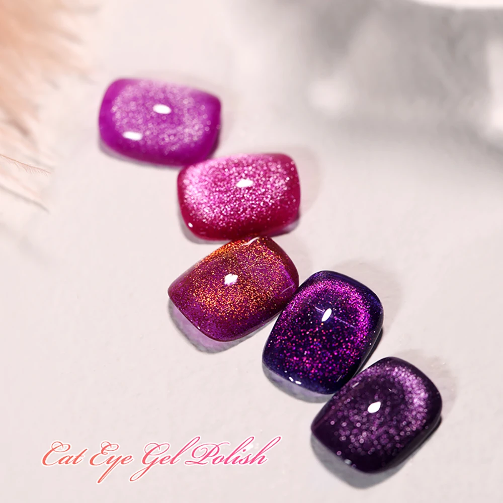 Vendeeni 10 Color Pink Purple Glitter Broken Diamond Cat Eye Nail Gel Polish Semi Permanent Magnetic UV LED Soak Off Gel Varnish 4