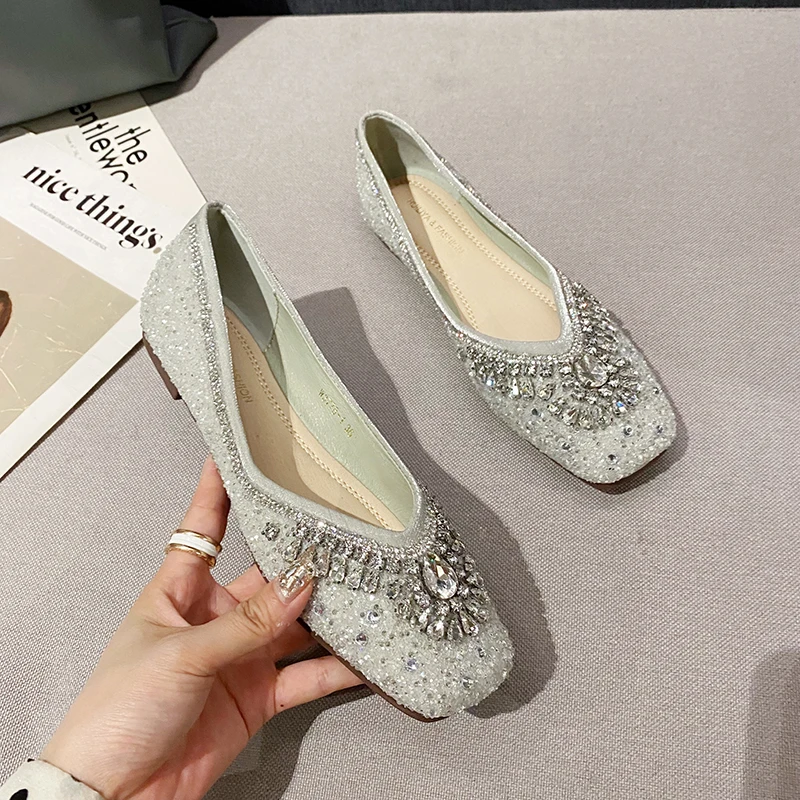 Spring Women Pumps Shoes Square Toe Women Flats Shoes Solid Color Slip On Casual Shoes Soft Comfort Pu Leather Chaussure Femme