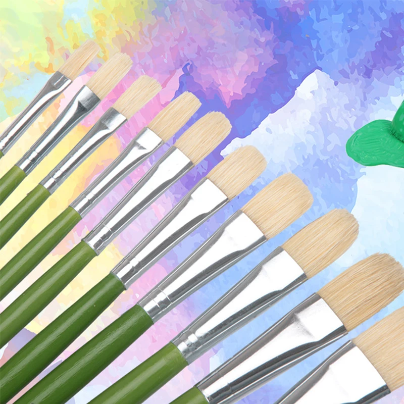 Oil Acrylic Watercolor Bristle Paint Brushes 100% Natural Chungking Hog Hair 6pcs Filbert Paint Brush Set 2