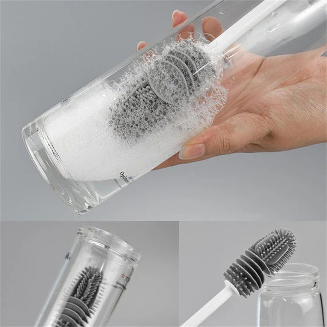 Brosse de nettoyage à long manche Brosse à bouteille en silicone