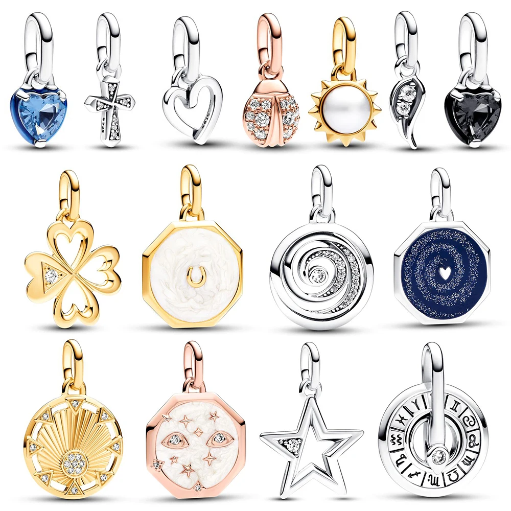

Authentic 925 Sterling Silver Star ME Galaxy Heart Medallion Blue Black Chakra Heart Fit Pan Bracelet & Necklace Jewelry