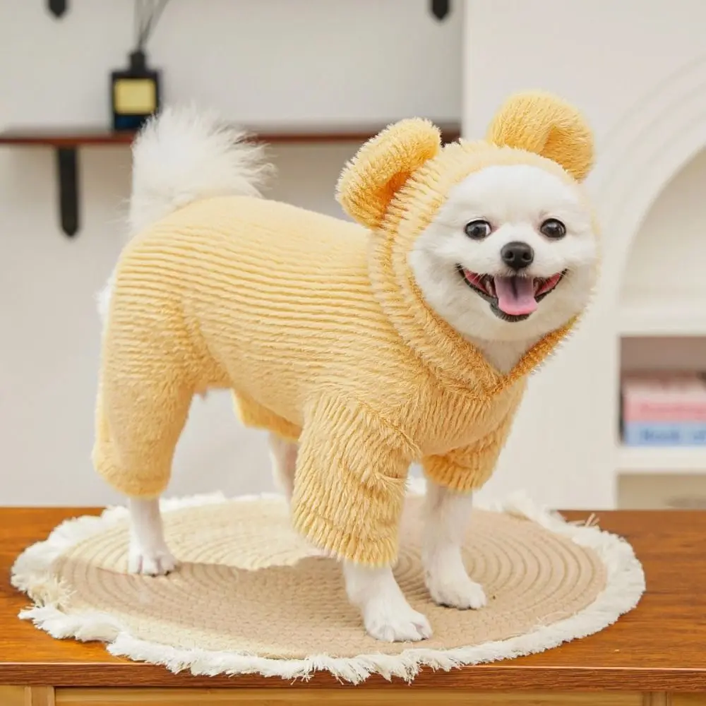 Cat Hooded Coat Warm Puppy Winter Overall Thick Velvet Dog Jumpsuit Hooded Pet Pajamas Outdoor