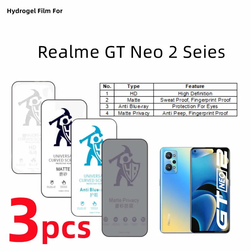3Pcs Hd Hydrogel Film Per Realme Gt Neo 2 Pellicola Salvaschermo Opaca Per Realme Gt Neo 2T Eye Care Pellicola Protettiva Opaca Anti Spia