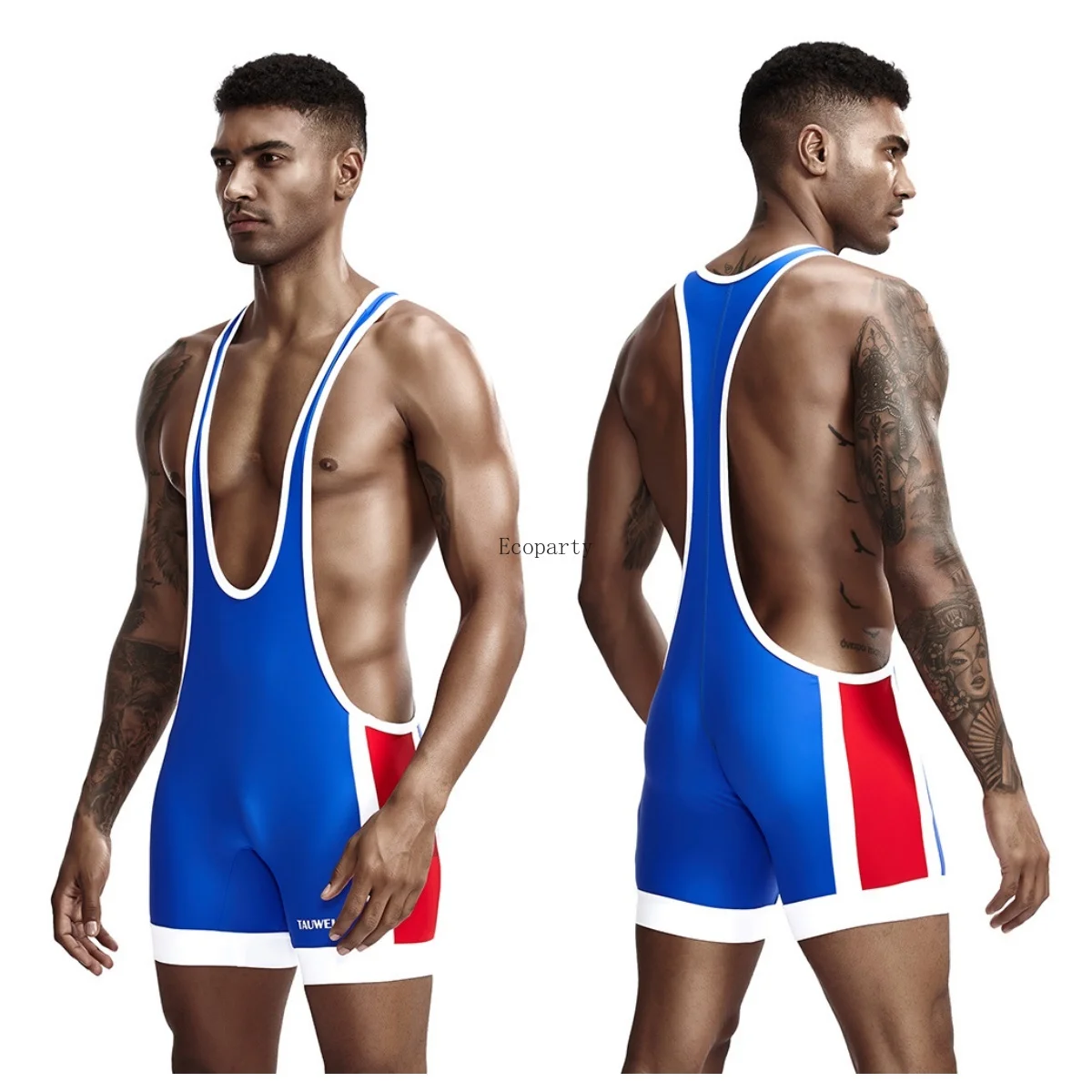 Man Sexy Shiny Rainbow Boxer Bodysuit U Convex Pouch Fitness Wrestling Singlet One-piece Shaper