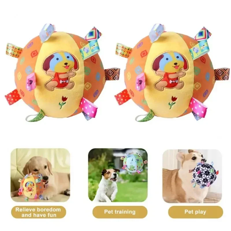 Chewable Pet Toy Ball Plush Dog Toy Balls with Sound Bell Relieve Boredom Entertain Pet with Cute Puppy Toys Plush Material Pet