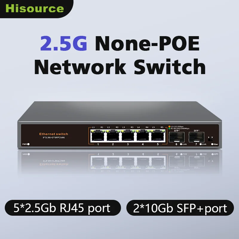 Hisource 2.5G 비관리형 Non-POE 네트워크 스위치 5포트 이더넷 스위..