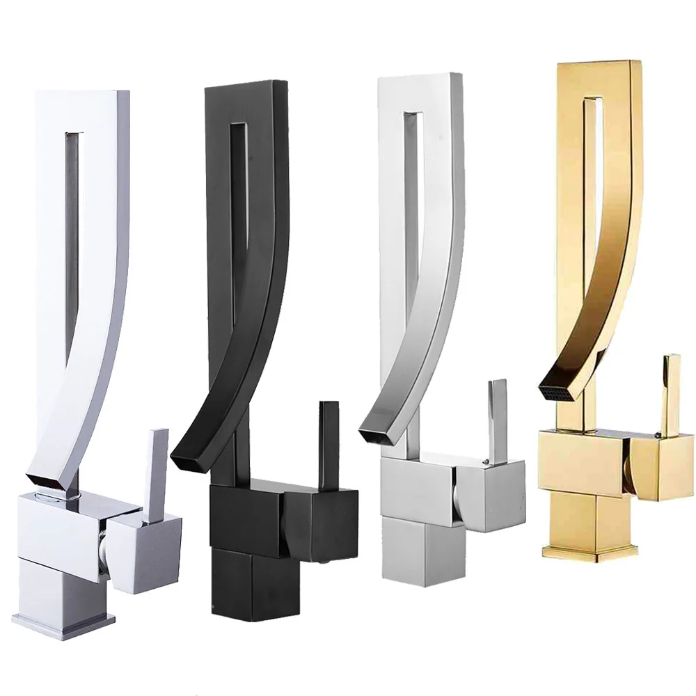 Brass Bathroom Square Basin Faucet Sink Mixer Tap Deck Mounted Hot And Cold Sink Mixer Tap Faucet Basin Faucet