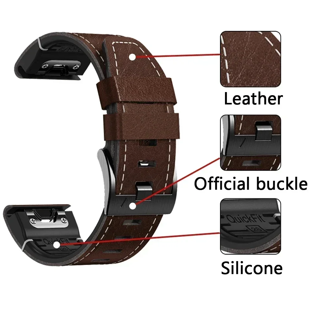 Premium QuickFit Leather Silicone Smartwatch Band, 22mm/26mm