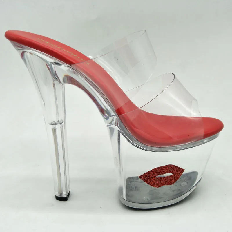 

LAIJIANJINXIA New 17CM/7inches PVC Upper Fashion Sexy Exotic High Heel Platform Party Women Slippers Pole Dance Shoes G008