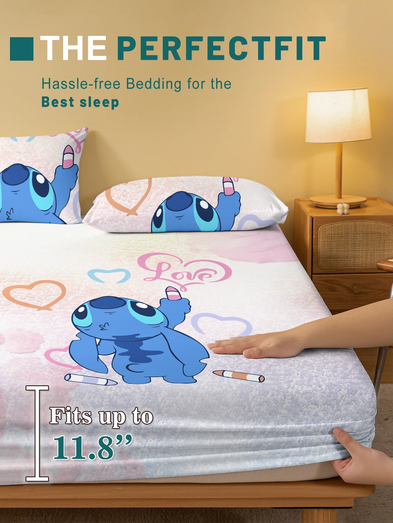 1 cartoon cute Stitch pattern digital printed frosted Fitted Sheet,bedroom printed bed cover,bedding(No pillowcase) 3