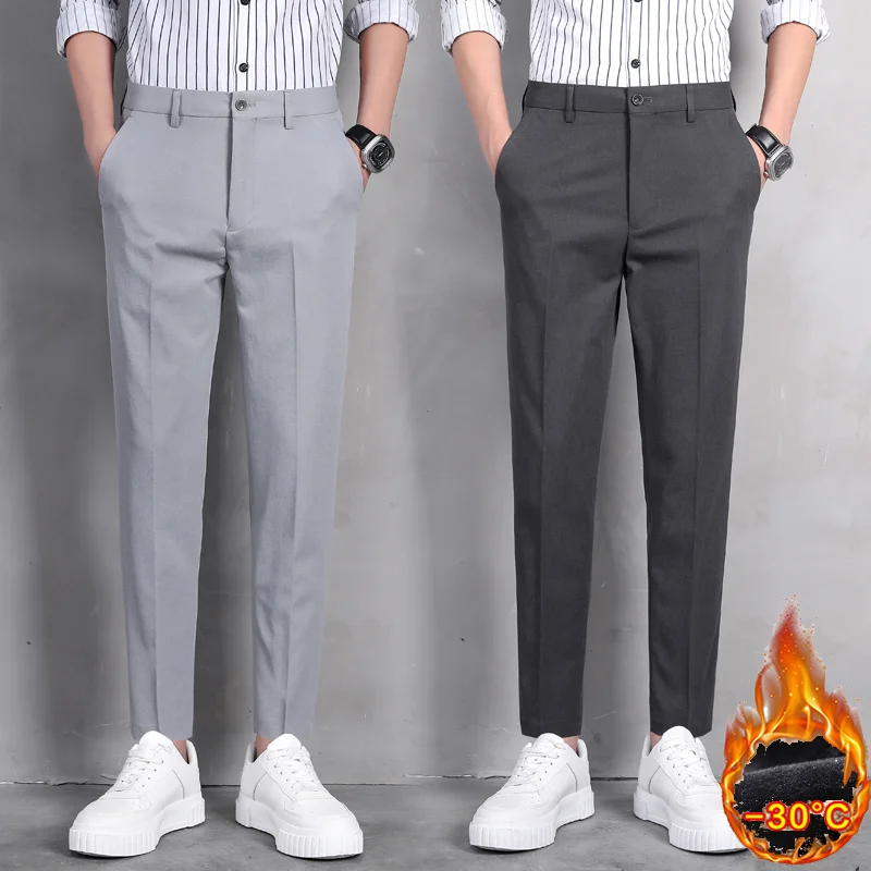 

Winter plush Comfortable Fabric Korean Fit Suit Pants Men Casual Pencil Pants Solid Trousers Straight Streetwear Oversize Unisex