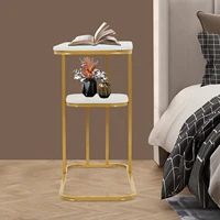Table d'appoint en forme de C Table basse Table d'appoint de canapé à 2 niveaux Table de collation avec étagère de rangement pour salon chambre cadre en métal blanc 2