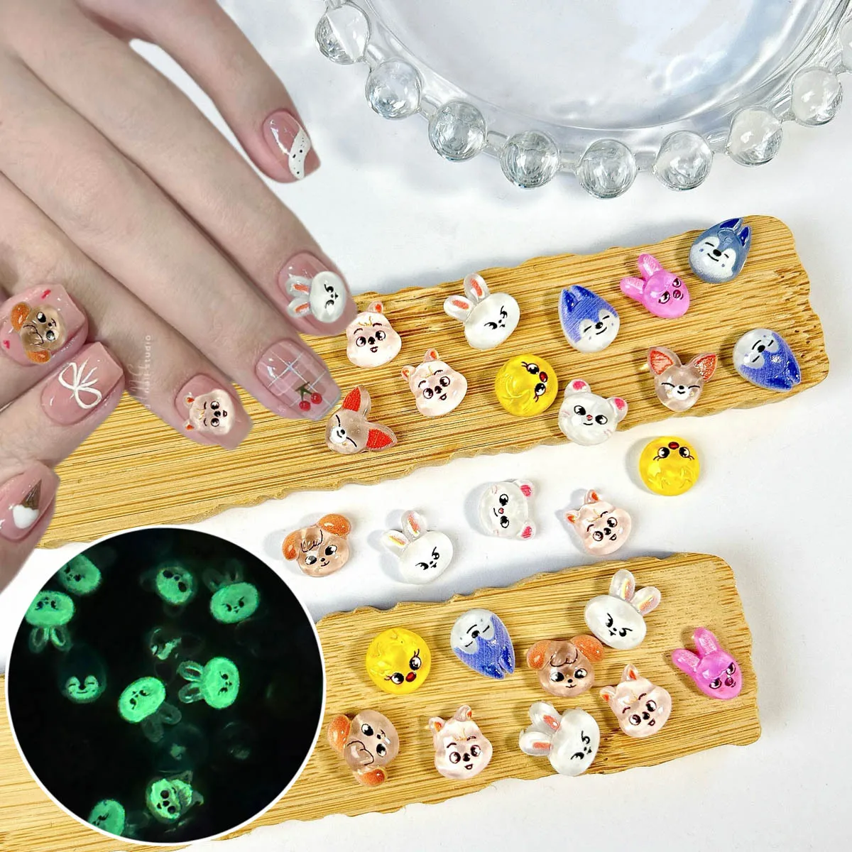 Random Mixed 3D Resin Luminous Rabbit Nail Charms Cute Cartoon Dog Rabbit Chicken Nail Art Decorations Phone Case Accessories 2