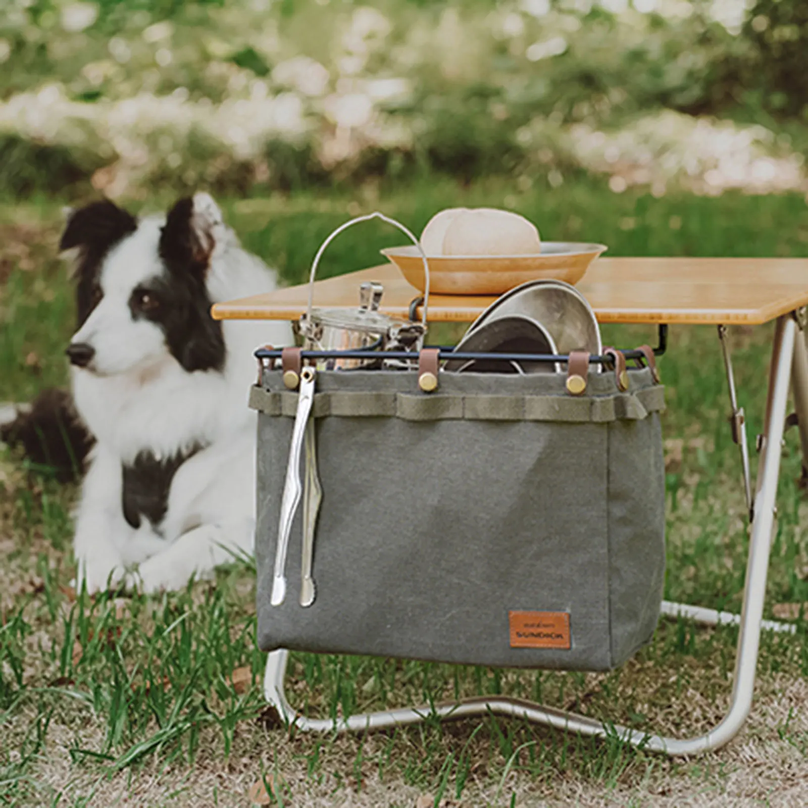 Sac de rangement latéral de Table de Camping, sac en toile pliable  multifonctionnel avec crochet, sac suspendu pour ustensiles de cuisine,  bureau de