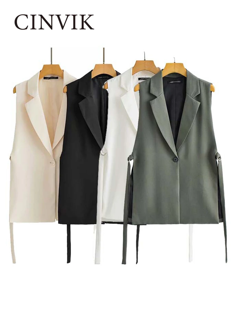 

CINVIK Korean Style Female Sleeveless Blazers Suit Vest Fashion Women Jacket Causal Outwear Top Women Clothing 2023 New Za Vest