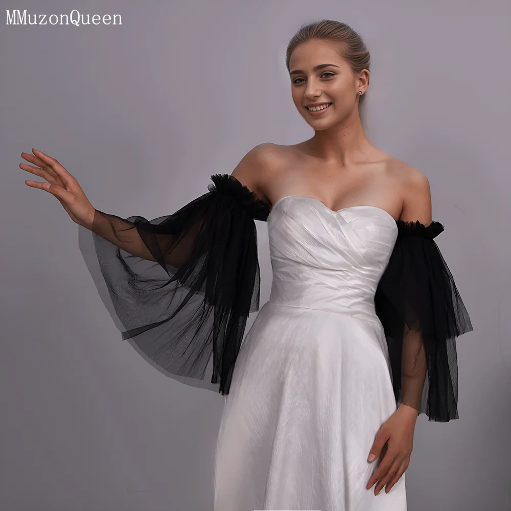 Wedding Sleeve Accessories Wedding Sleeves MMQ MM20 Bridal Long Sleeve Black Tulle Veil Ruffles Vintage Elasticated Sleeve Wedding Stuff For Party&Take Photo DIY Customize