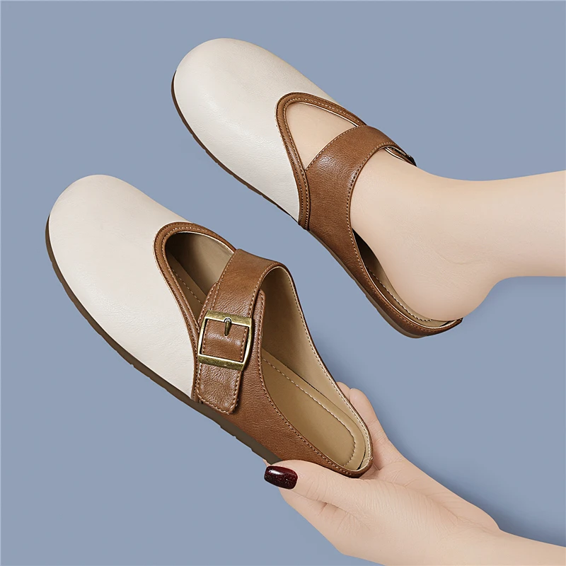AUTUSPIN Women Shollow Shoes Fashion Leisure Microfiber Leather Slippers Round Toe Hollow Out Breathable Ladies Mules Slides 37 AUTUSPIN Women Shollow Shoes Fashion Leisure Microfiber Leather Slippers Round Toe Hollow Out Breathable Ladies Mules Slides - Image 5