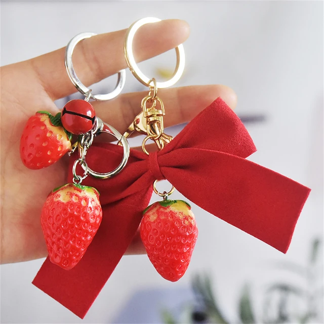 Strawberry Keychain Wristlet Cute Key Fob Strawberry 