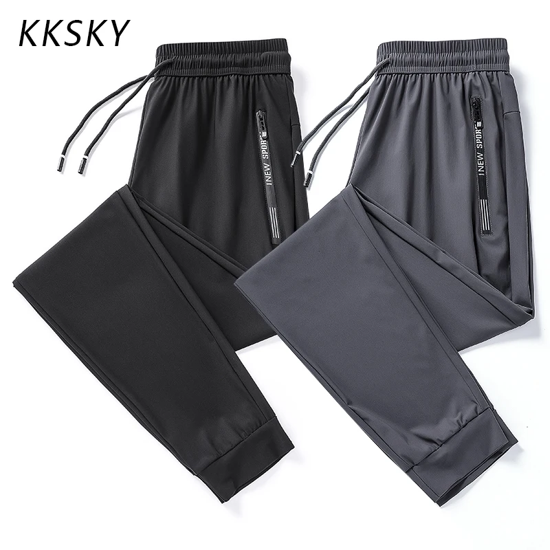 

KKSKY Mens Sports Pants Ice Silk Men's Sweatpants Autumn Summer Streetwear Casual Print Letter Quick Drying Trousers for Men 8XL