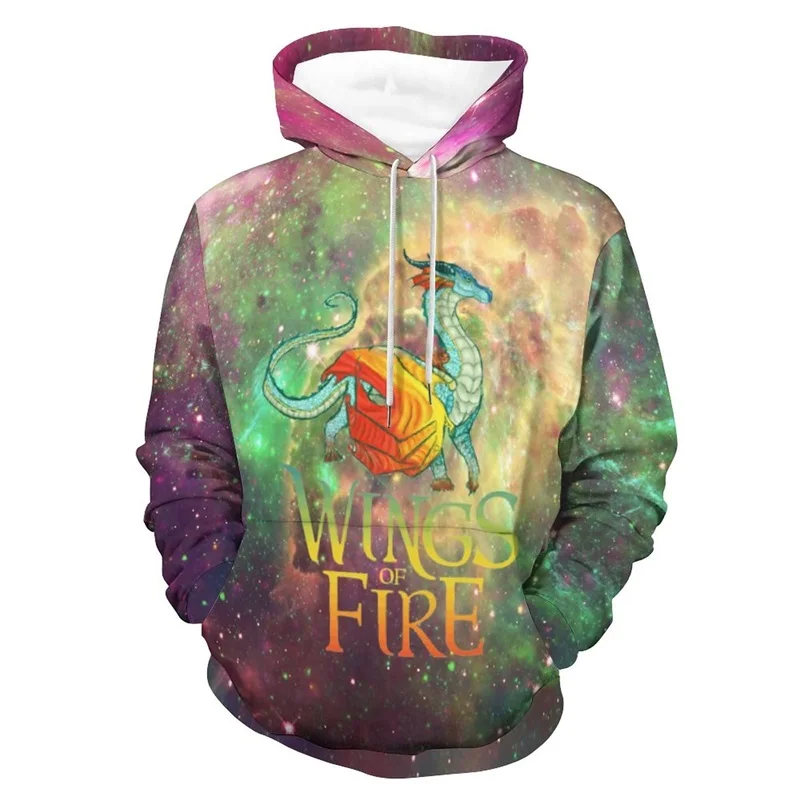 Sudadera con capucha con estampado 3D de alas de dragón de fuego para hombre, sudaderas informales de gran tamaño, ropa de calle