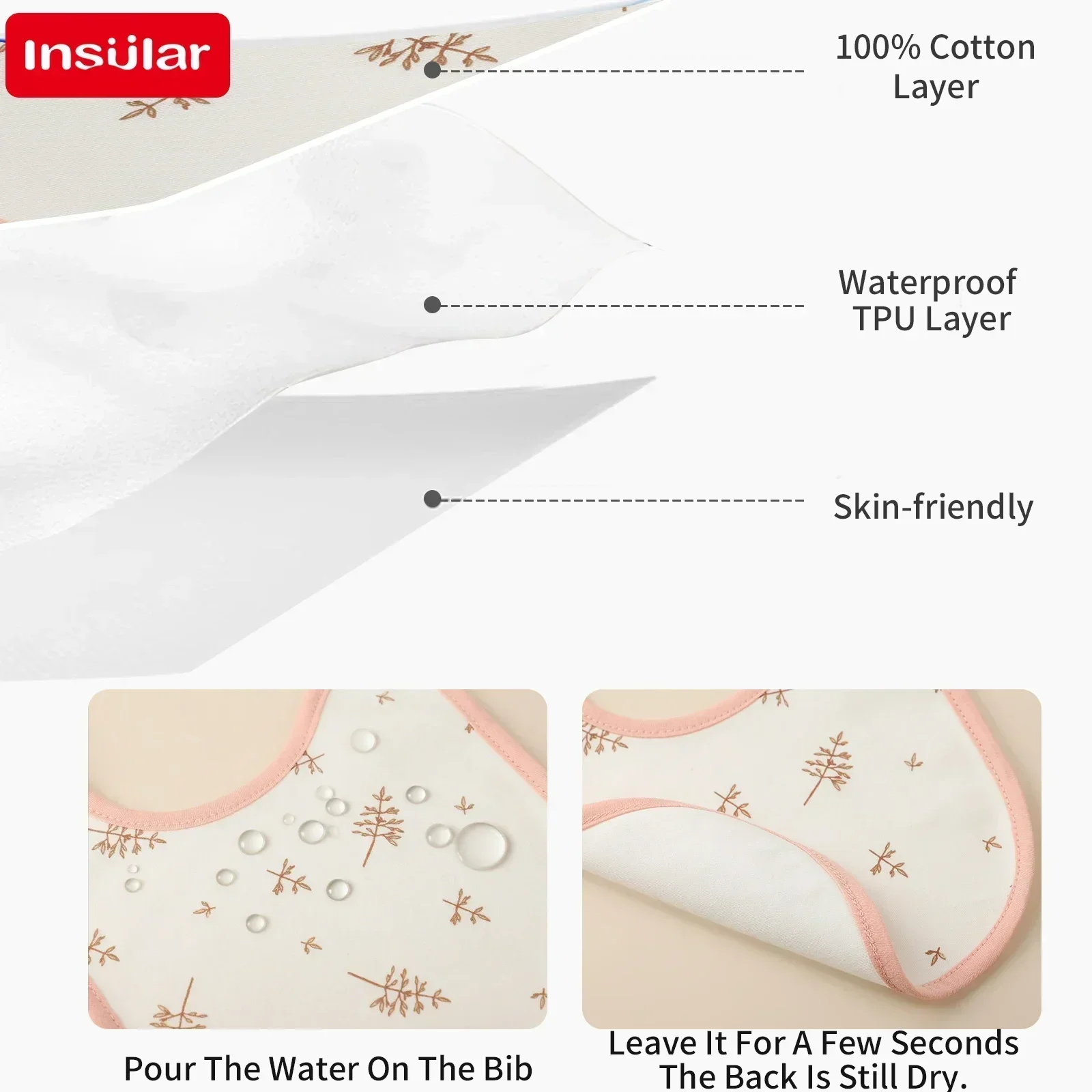 조절 가능한 3겹  턱받이 부드러운 U자형  침 흡수 타월 면 소재 수유 스카프 (13세용)